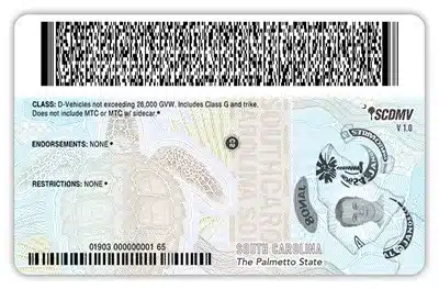 Back of the new South Carolina id card